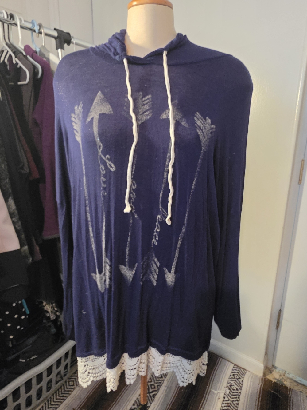 Spoiled Navy Hooded Tunic with White Drawstring